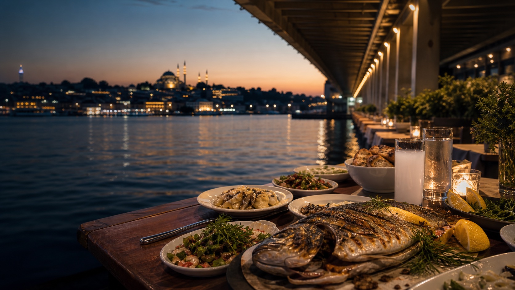 Galata Köprüsü altında akşam sofrası